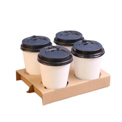 China Disposable Coffee Cup Carrier Kraft Paperboard Paper Cup Holder Take Away Carrier for sale