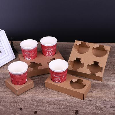 China 4 Cups Kraft Paperboard Disposable Paper Cup Holder Biodegradable for sale