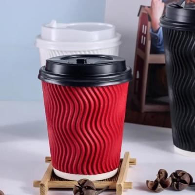 China 8oz Double Wall Disposable Paper Cup Ripple Paper Cups With Lids for sale
