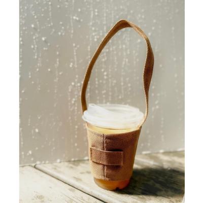 China 8*6cm  Foldable Canvas Coffee Cup Holder With Straw Pockets for sale