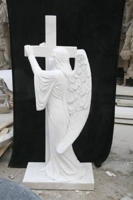 China marble angel with cross sculpture for sale