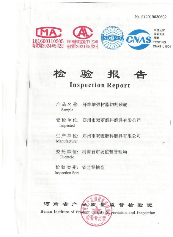 INSPECTION REPORT - Zhengzhou Shuangling Abrasive Co.,Ltd