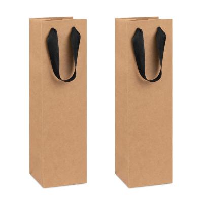 China Recyclable Brown Kraft Corrugated Box with Ribbon handle for Wine bottles 14X4X4 inch Size for sale