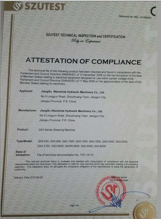 CE Certificate - Jiangsu Wanshida Hydraulic Machinery Co., Ltd