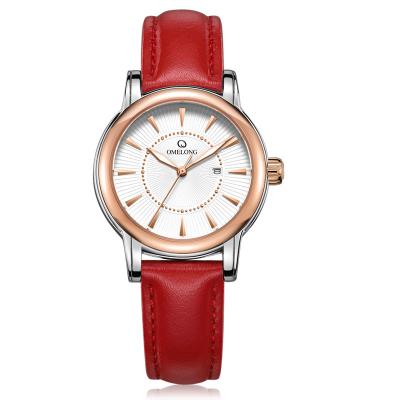 China Ladies red color genuine leather strap Miyota 2035 quartz movement women wrist watch for sale