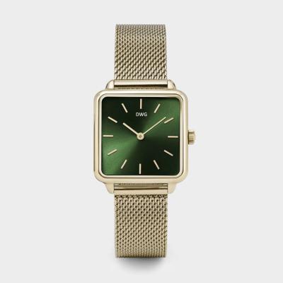 中国 製造業者の製造者の輸出業者の緑の表面ダイヤルの女性の人のステンレス鋼の網バンド ブレスレットの腕時計 販売のため