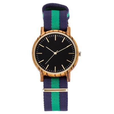 China Relógio de pulso unisex do logotipo feito sob encomenda luxuoso de madeira de nylon colorido da zebra da correia para homens e mulheres à venda