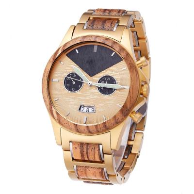 China Projeto minimalista do relógio de pulso de madeira da zebra com a faixa de madeira de aço chapeada ouro à venda