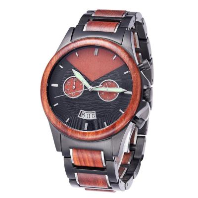 China Relógios de pulso de madeira de aço pretos do movimento de quartzo à venda