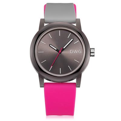 China Pink Color Silicone Bracelet Watch Waterproof With Auto Date And Mineral Glass for sale