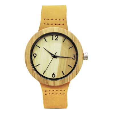 China 2018 hot sale bamboo wood case leather belt watch for men good supplier for sale