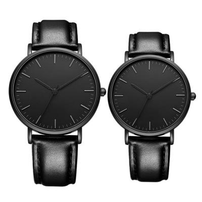 China Matte Black Men Quartz Dress Watch With Black Genuine Leather Strap Band for sale