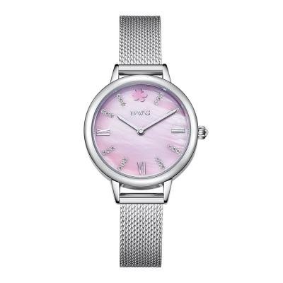 中国 合金のモップのダイヤルの日本水晶動きを持つ鋼鉄網バンド腕時計の女性 販売のため