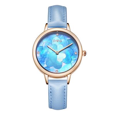 China Colorful MOP Leather Strap Quartz Watch Flower Dial Minimalist Swiss Watch for sale