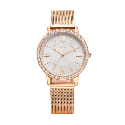 China Czech Stone Insert Alloy japan quartz watch IP Rose Gold Stainless Steel Strap for sale