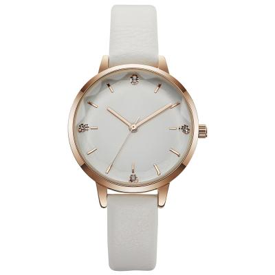 China Womens Leather Strap Quartz Watch Stones PVD plated Ladies Waterproof Watch for sale