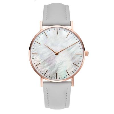 China Colorful MOP Dial Leather Strap Quartz Watch Womens Ultra Thin Design Case for sale