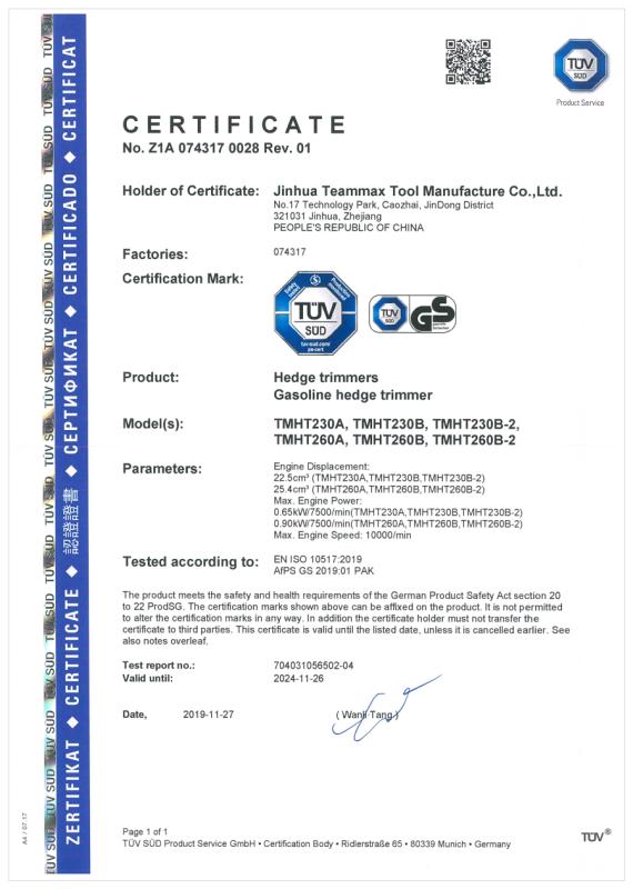 GS - Jinhua Teammax Tool Manufacture Co., Ltd.