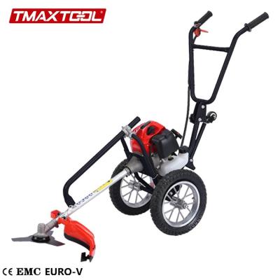 China Tmaxtool 62cc Gasoline 2 Stroke Hand Push Grass Cutter Machine Brush Cutter With Wheels for sale