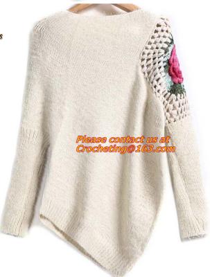 China Crochet,Women Long Sleeve Mint Pink Pullover Crochet Hollow Knitwear O-neck Jacquard Sweat for sale