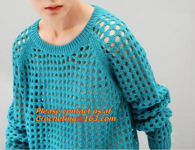 China Crochet,Women Loose Crochet Knitted Blouse Wears O-Neck Hollow Pullover Wool Sweaters Top for sale