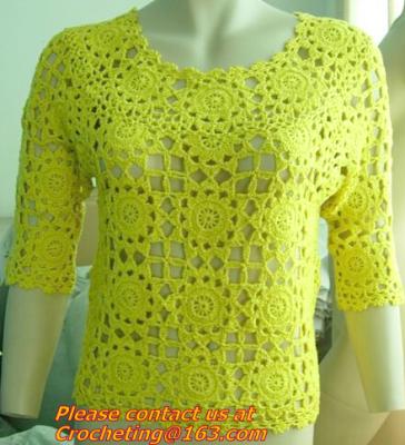 China Crochet Sweaters, Women Fashion All-match Contrast Color Knitted Tricot Summer O-Neck Pullover Blouse Tops for sale