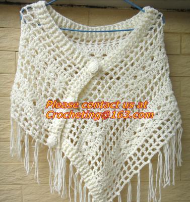China White Fringe Crochet Cape Poncho Shawl Wrap Jacket Granny Square Pattern Hippie Clothing for sale