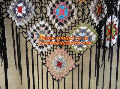 China Black Evening Triangle Shawls Wraps with Tassel in Granny Square Pattern for sale