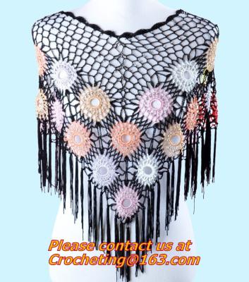 China Black Fringed Shawl Wrap Crochet Beaded Scarves with tassel, Handmade, Crocheted Multiwear for sale