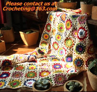 China Hand-Woven Daisy colored stripes Crochet blanket flowers wallpaper table cloth crochet sof for sale