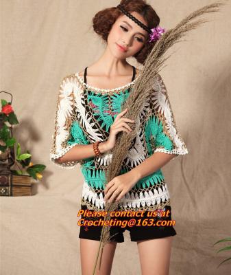 China summer new sweet candy color women loose Crochet knitted blouse wears batwing hollow pullo for sale