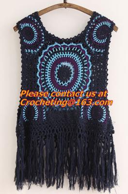 China Mori Gilet Women Navy Blue Beige Fringe Crochet Vest Femme Knitted Hollow Out Spring Summe for sale