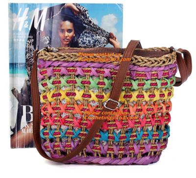 China Fashion Women Straw Bag Weaving Bucket Style Travel Beach Shoulder Bags Charming Rainbow for sale