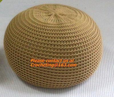 China hand made orange, white, black, color crochet knit pouf crochet knit Ottoman Floor Cushion for sale