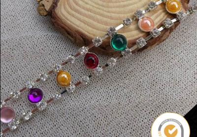 China Decorative colourful beautiful rhinestones chain brass cup cahin for garment, pearl and rhinestone trimmings wholesale for sale