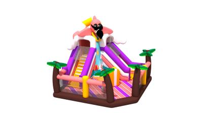 China New Flamingo Beach Theme Colorful Inflatable Fun City Coconut Palms Inflatable Bounce with Slide   Commercial Inflatable for sale
