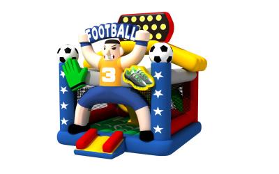 China Vierfach genähtes aufblasbares Hüpfhaus für Kinder, Fußball-Fußball-Thema, kommerzieller Party-Bounce zu verkaufen