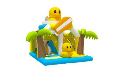 China New Refreshing Summer Jumping Bouncy Castle Bed Animal Theme Inflatable Yellow Duck Bounce House Slide Combo for sale