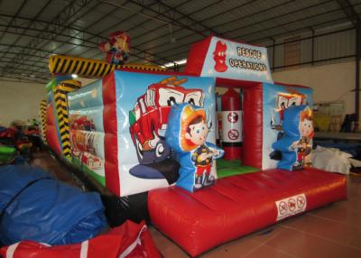 China Inflatable Rescue Fire Truck Bouncy Castle Obstacle Course , Obstacle Course Jump House for sale
