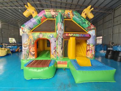 中国 Small Indoor Bounce House Full Printing Giraffe Cartoon Animal Park Castle With Silde Combo 販売のため