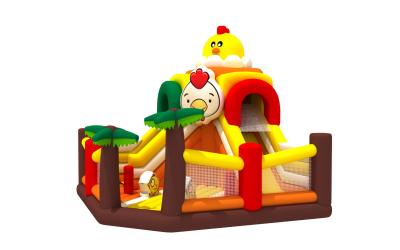 China Parque de diversiones inflables comerciales Temática de dibujos animados de pollo Inflable Castillo rebobinado tobogán seco Inflable Fun City para exteriores en venta