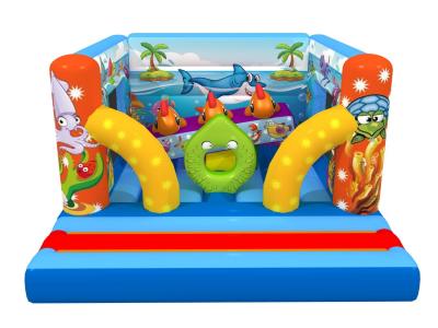 China Ocean Themed Kids Inflatable Bounce House Sea World Painting With Interesting Obstacles Inside for sale