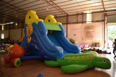 China Small Tortoise Inflatable Water Slide / Cute Blow Up Seahorse PVC Slide With Pool for sale