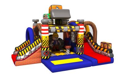 China Construction Builder Combo Jumping House / Double Slides Inflatable Bouncy House for sale