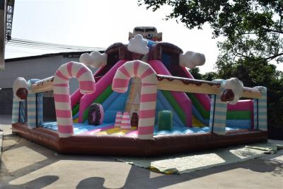 China Pink Full Digital Painting Inflatable Fun City Candy World / Blow Up Amusement Park With High Dry Slide for sale