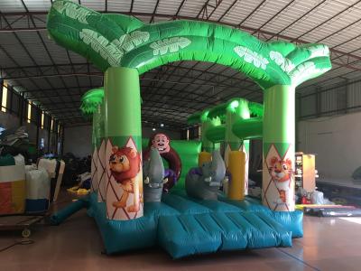 China Size 4x4m Forest Animals Kids Inflatable Bounce House / Green Jumping Monkey Bounce Houses For Child Under 12 Years for sale