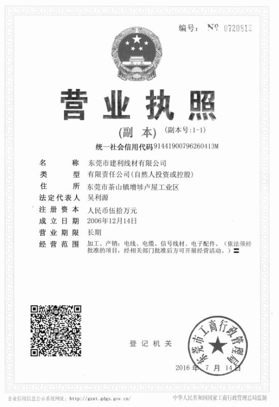 The business license - ManHua Electric Cable Co., Limited
