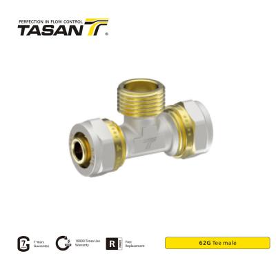 China 16mm Brass Compression Fittings  For Copper Pipe Brass Male Tee Anticorrosive 62G for sale