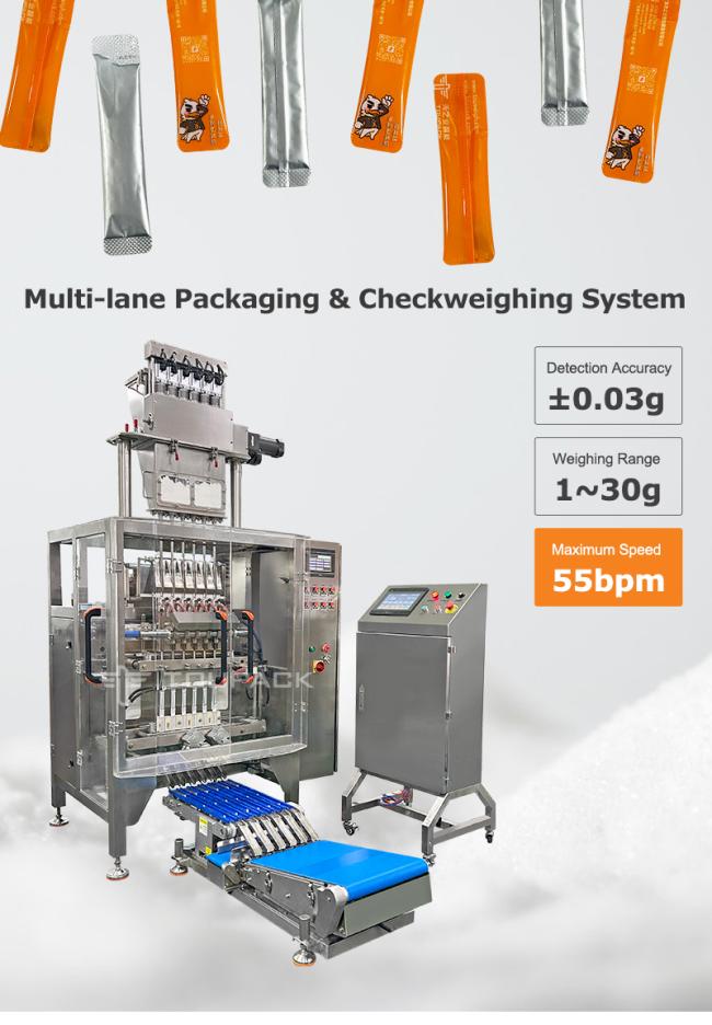Automatic multi-lane sachet packing machine in operation
