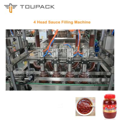China PLC Sauce Packaging Machine Thick Broad Bean Sauce Filling 4 Head Liquid Filling System for sale